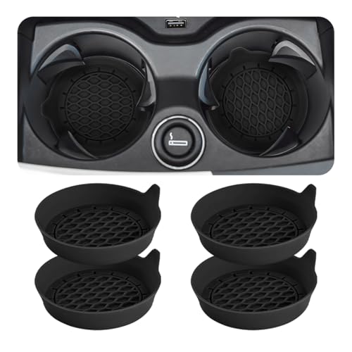 Zpana 4PCS Car Cup Holder Coasters, Silicone Non-Slip Vehicle Cup Recessed Mats, Sift-Proof Automotive Interior Drink Insert Decor Accessories, Universal for SUV, Sedan, Truck (Black)