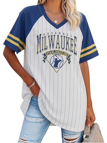 Womens Vintage Baseball Graphic T-Shirt - Casual Short Sleeve Crewneck Retro Sports Print Tee for Baseball Fans White Stripe