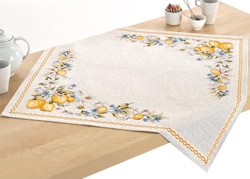 CapitanCasa Mantel para mesa de pasillo de felpilla floral con estampado de limones amarillos, 90 x 90 cm, limones