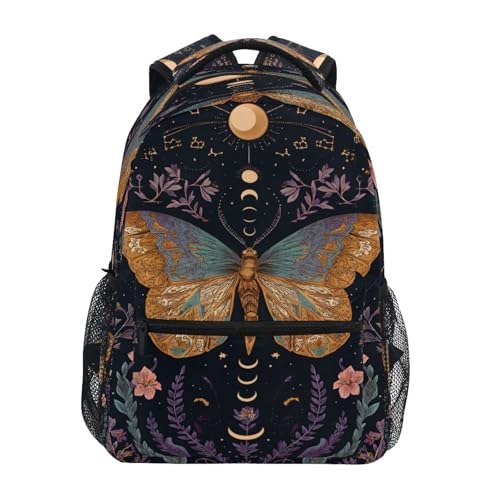 Butterfly Moon Sun Backpack for School Boys Girls Adults Kids Bookbag Laptop Bag 18L