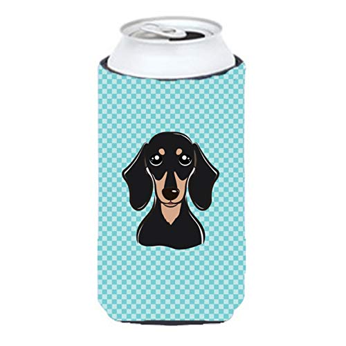 Caroline's Treasures BB1153TBC Checkerboard Blue Smooth Black and Tan Dachshund Tall Boy Hugger Can Cooler Sleeve Hugger Machine Washable Drink Sleeve Hugger Collapsible Insulator Beverage Insulated H