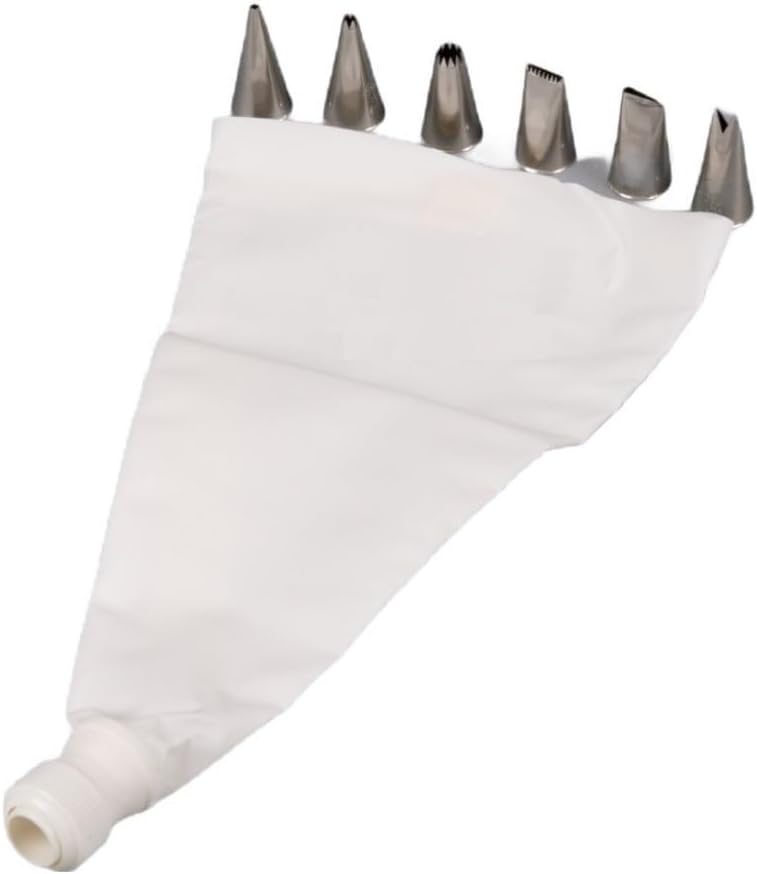 Soro Essentials- 8 Piece Decorating Set with Standard Coupler 10" Flex Bag and 6 Popular Decorating Tubes- Piping Bag and Tips Set Reusable Piping Icing Bag and Tips Cake Decorating Kit for Frosting