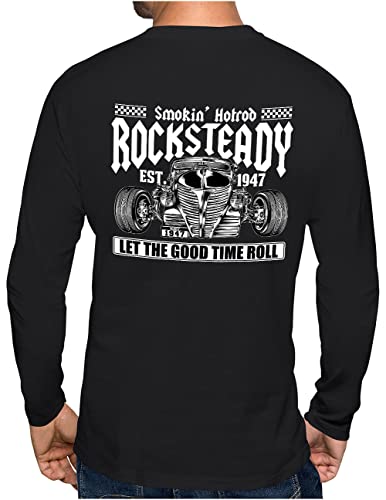T-shirt Hot Rod manches longues OM3 homme coupe ample XXXL pour passionné auto noir