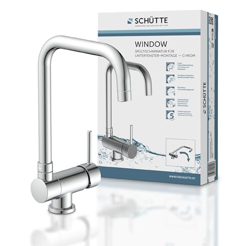 SCHÜTTE 24550 Robinet de Cuisine Window - Mitigeur Monocommandé Sous Fenêtre, Rabattable 360° Pivotant, Chromé