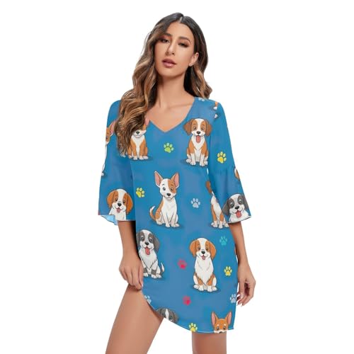 Robe cocktail imprimé chien col V idéale pour vos soirées d'été