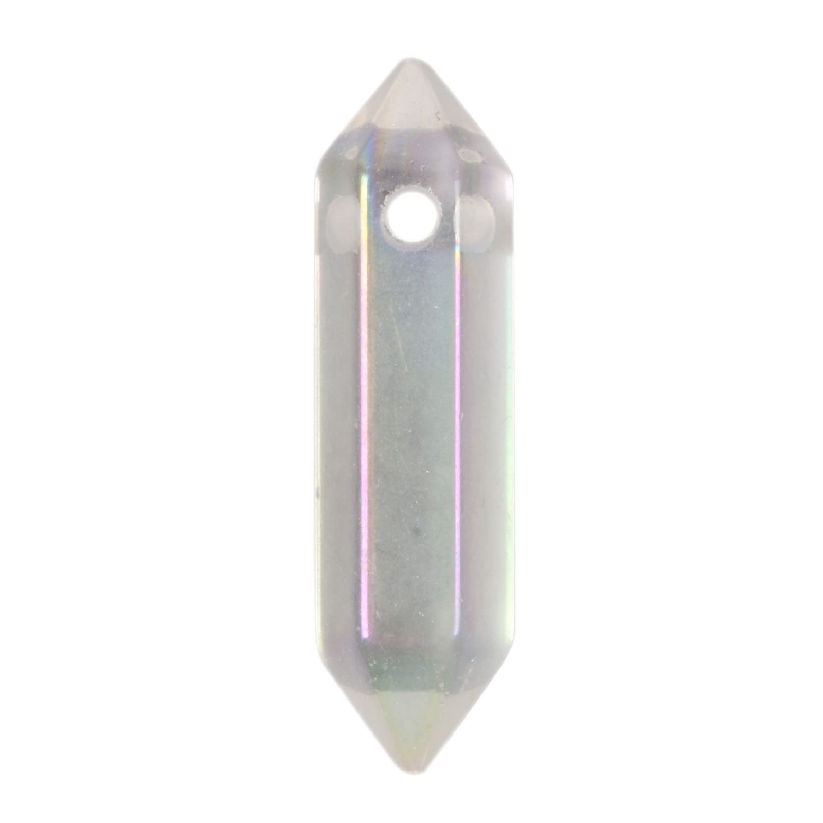 JustinstonesAqua Aura Clear Quartz 32mm Natural Gemstone Hexagonal Wand Jewelry Making Crystal Pointed Chakra Reiki Healing Beads 2mm Hole Drilled(Pack of 10)