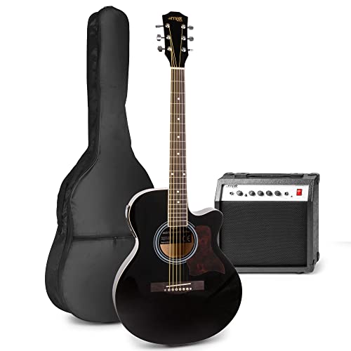 MAX ShowKit Guitare Électrique Acoustique avec Support de Guitare et Repose-Pied – Noir, Idéal pour Débuter la Guitare - Les Beatles, Paul McCartney, John Lennon, RIngo Starr, George Harrison MAX ShowKit Guitare Électrique Acoustique avec Support de Guitare et Repose-Pied - Noir, Idéal pour Débuter la Guitare – Image 3