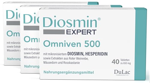 Dulac Diosmin Omniven 500 Nahrungsergänzung für Schwere und Geschwollene Beine 120 Tabletten 3x40 für Venen und Lymphdrainage Beine Ideal bei Krampfadern mit Diosmin und Hesperidin