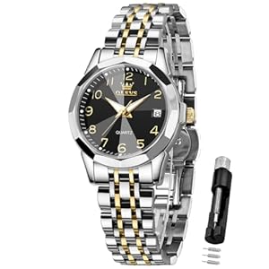 OLEVS Womens Watch Classic Dress Number Female Watches for Ladies Analog Quartz Stainless Steel Waterproof Luminous Day Date Two Tone Easy to Read Wristwatch