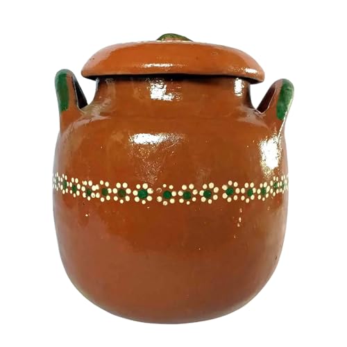 Handmade Clay Bean Pot with Lid Authentic Traditional Mexican Pottery for Beans Soups and Stews (4 Liters)