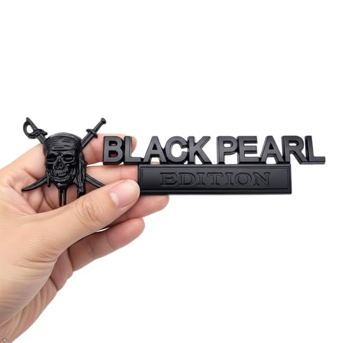 Image of 3D Metal Pirate Skull Car Emblem - Black Pearl Edition Heavy Duty Auto Badge Decal, Crossed Swords Tailgate Sticker, Waterproof Exterior Decoration for Trucks, SUVs & Off-Road Vehicles (Matte Black)