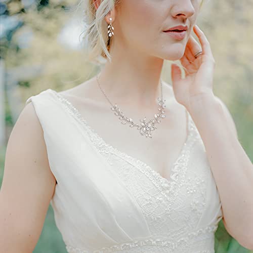 Image of EVER FAITH Wedding Cubic Zirconia Jewelry Set for Women, Marquise White Simulated Pearl Floral Vine Bridal Prom Necklace Earrings for Bride