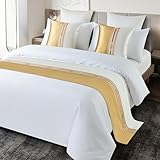 Bed Runner Smooth Comfort Decorative Jacquard Bed Scarf for Home and Hotel King Size Bed Throw Bedroom (Gold, 50x180cm/19.6x70in)