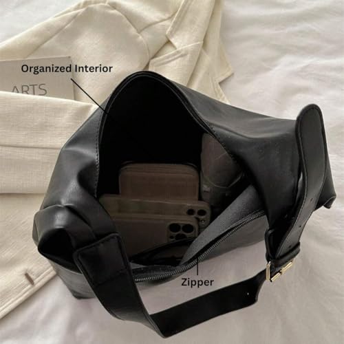 Image of Hobo Shoulder Bag for Women - Soft PU Leather Slouchy Tote Purse | Casual Lightweight Handbag for Work, Travel & Everyday Use