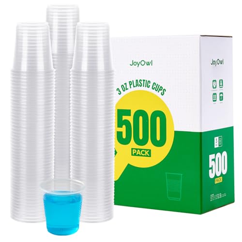 JoyOwl 500 Pack 3oz Disposable Plastic Cups, Bathroom Mouthwash Cups, Mini Tasting Tumblers for Home Medicine, Restaurant Sauce, Kids Crafts