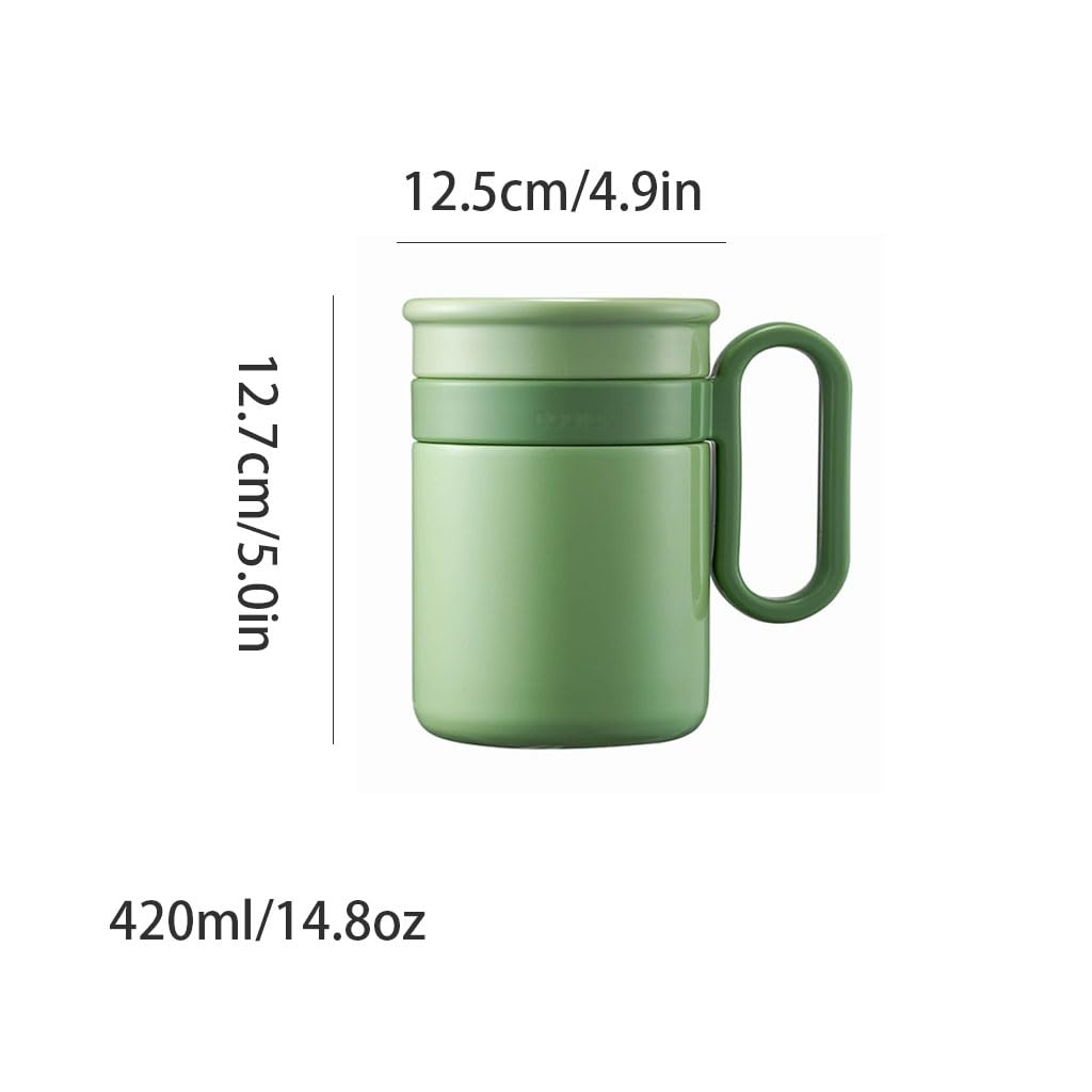große kapazität Büro-Isolierbecher, Kaffeetasse aus Edelstahl, einfacher Trinkbecher mit Griff, Teetasse für zu Hause, wiederverwendbar, 420 ml solide