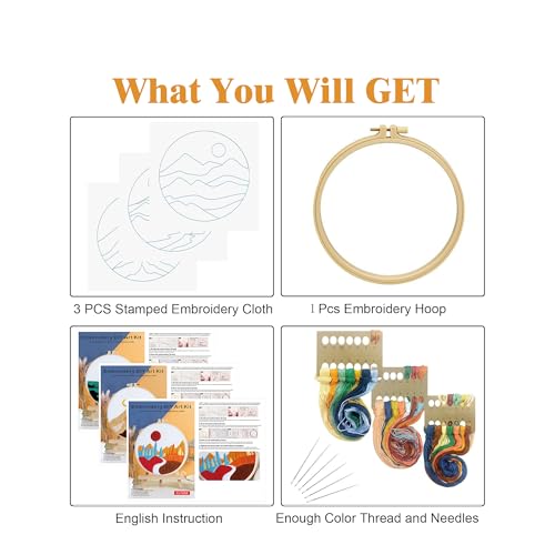 Image of GLTAYLMY Embroidery Kits for Beginners Adults, Stamped Cross Stitch Kits for Adult Beginners Embroidery Starter Kit with Pattern, 3 Embroidery Hoop and Fabric, Needles Threads