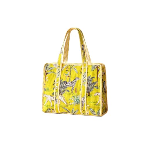 Image of 100% Cotton Jungle Print Shoulder Bag Tote Bag Women Reversible Shopping Bag and Grocery Bags Stylish Travel Bag Gift for Her