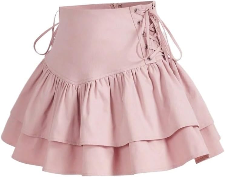 Womens Casual High Waisted Mini Skirt with Zipper and Ruffle Hem Lightweight Woven Fabric Skort for Everyday Wear