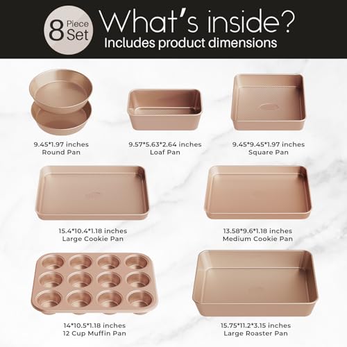 Slow Slog Baking Pans Set 8-Piece Bakeware Sets, Baking Sets for Cooking Nonstick Oven Pan Set, Baking Sheet Set, Cookie Sheets for Baking, Muffin Pan, Cookie Sheets (Ceramic Coated Gold) - Thumbnail 7