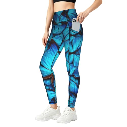 Leggings de yoga con mariposas azules no transparentan y llevan bolsillos