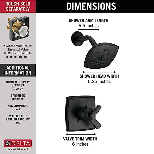 Image of Delta Faucet Ashlyn 17 Series Matte Black Shower Faucet, Tub and Shower Trim Kit with Single-Spray Touch-Clean Shower Head, Matte Black T17264-BL (Valve Not Included)