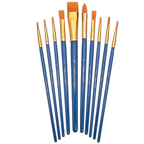 Academy Art Supply - 10 Piece Nylon Brush Set for Acrylic, Oil and Watercolor Paint