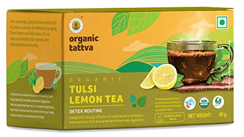Image of Organic Tattva, Organic Tulsi Lemon Tea- 20 Tea Bags | All Natural Flavour, Zero Calories - Boosts Metabolism & Reduces Waist