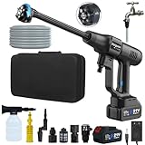 Idropulitrice a batteria, 100 bar, a batteria a 3 marce, idropulitrice portatile senza fili (2 batterie da 4 Ah, tubo da 5 m, attacco per rubinetto e 4 ugelli inclusi)