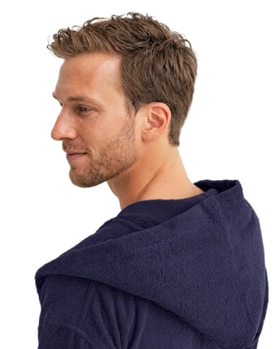 Twinzen Bademantel Herren 100% Baumwolle - Weich, Saugfähig, Aus Frottee, Oeko-Tex Zertifiziert - Dunkelblau, Größe L