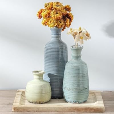 Ceramic Vase Set of 3, Rustic Neutral Vases Hom...