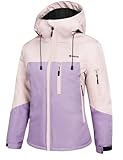 GEMYSE Damen Skijacke mit Integrierten Schultergurten Warme Winterjacke Wasserdicht Winddicht und Atmungsaktiv Schneejacke für Aktivitäten im Freien(SakuraRosa und Eisviolett,M)