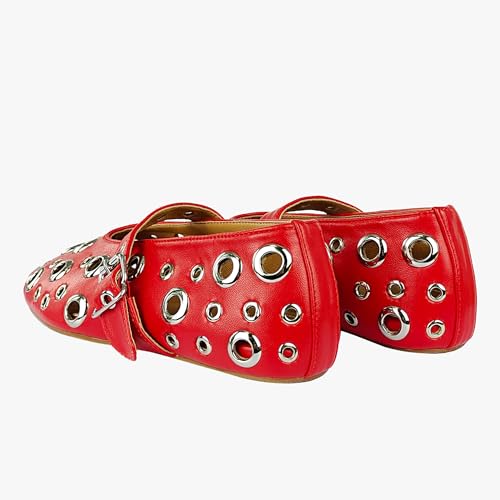 Image of Fashion Buckle Ballet Flats Women's Delicate Metal Buckle with Rivet Holes Mary Jane Comfort Flats