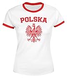 MoonWorks Damen WM-Shirt WM Polska Polen Poland Flagge World Cup Weißer Adler WM 2018 weiß-rot L
