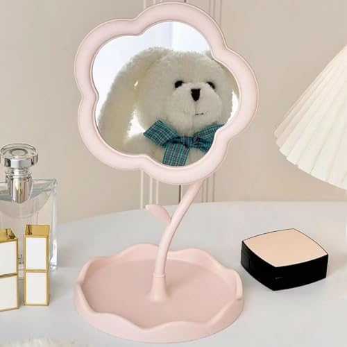 Image of Flower-Shaped Makeup Mirror, Rotatable Makeup Mirror with Tray Table Vanity Mirror Cute Flower-Shaped Mirror for Tabletop, Bedroom, Bathroom, Living Room(Multicolour)