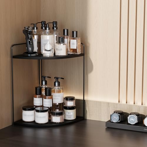 Image of Forest Angle Bathroom Counter Organizer,Countertop Organizer,Vanity Organizers,Bathroom Storage,Bathroom Sink Caddy,Counter Shelf,Corner Counter,Corner Shelves(Black)