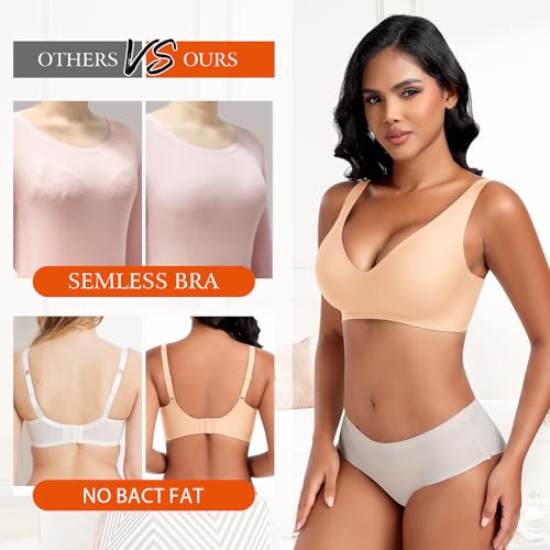 Image of DOCUMO Deep V Bras for Women No Underwire Comfort Wireless Bralettes Adjustable Sleep Seamless Plunge Bra with Bra Extender