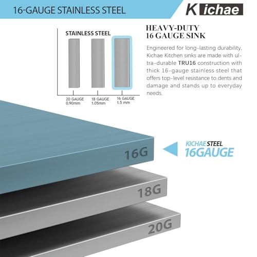 Image of Kichae 25 Inch Drop In Kitchen Sink Workstation - 25 inch x 22 inch Drop-In Kitchen Sink 16 Gauge Stainless Steel Single Bowl Ledge Workstation 25 Inch Handmade Basin