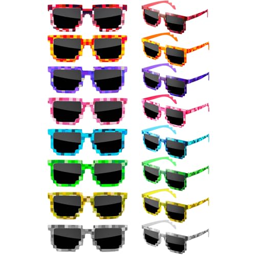 10/16 Pack Thug Life Party Sunglasses 8 Bit Pixelated Mosaic Gamer MLG Photo Props Glasses for Adults Teens