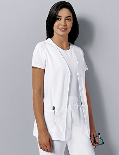 Cherokee Women's Scrub Vest Coat Modern Vest with Button Front & 2 Pockets- 1602, L, White