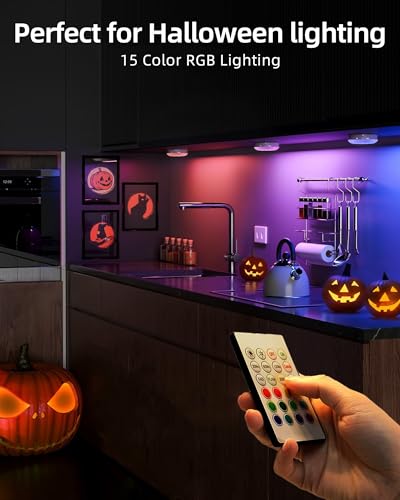 ezvalo 6-pack under cabinet lighting rechargeable motion sensor puck lights with remote 3 color temps amp12 rgb colors magnetic stick on light dimmable under counter lights for kitchen shelf stair