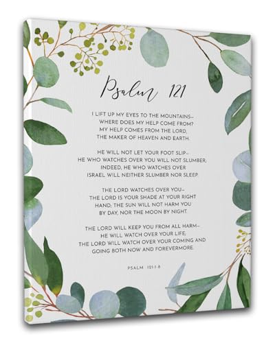 Christian Wall Art 12x16 Inch – Psalm 121 Bible Verse Canvas Print– Botanical Greenery Scripture Wall Decor for Bedroom, Office or Living Room, Faith Inspirational Gift