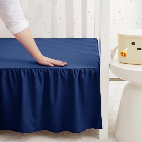 Image of SiinvdaBZX Navy Blue Crib Skirt Dust Ruffle, Microfiber Crib Bed Skirt | 52 inchx28 inch with 14 inch Drop, Durable Full Coverage Toddler Bedskirt Fit for Baby Boys Girls Nursery Standard Crib
