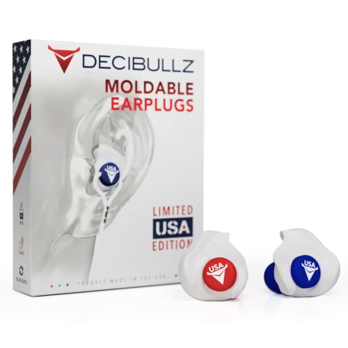 Decibullz - Custom Molded Earplugs USA Edition, 31dB Highest NRR, Comfortable Hearing Protection for Shooting, Travel, Swimming, Work and Concerts (USA)