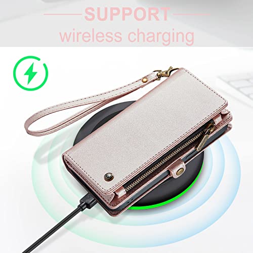 Asapdos Iphone 14 Plus Case Wallet,Retro Suede Pu Leather Strap Wristlet Flip Case With Magnetic Closure,Card Holder And Kickstand For Men Women(Rose Gold) #TOP5