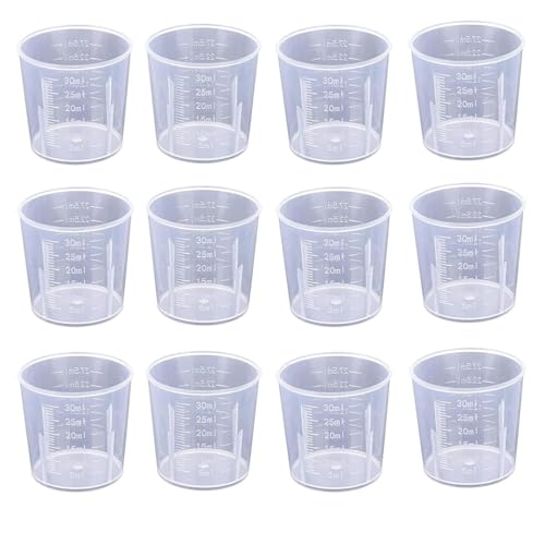 12PCS 30ml Plastic Liquid Measuring Cup,Mini Clear Kitchen Medicine Cups,Small Transparent Medicine Lab Graduated Beakers for Medicine Measure Tool