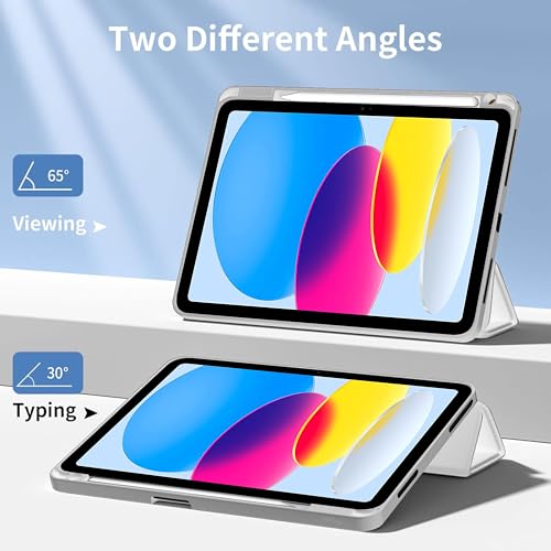 Image of TGK Rotating Case for Ipad 10Th Gen 10.9 Inch 2022 (A2757 / A2777 / A2696) iPad A16 11.0 inch 2025 with Pencil Holder 360 Degree Rotation Protective Trifold Stand Cover Clear Back (Grey)