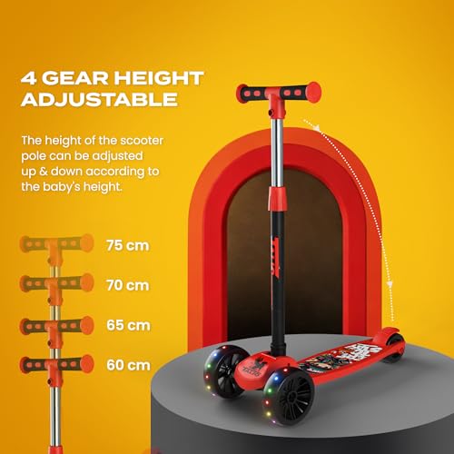 Image of TALIO Kids Kick Scooter for 2-5 Years Boys & Girls- Foldable 3-Wheel Scooter with LED Wheels, 4 Adjustable Heights, BIS Certified, 30kg Capacity - Red & Black (GK-103 /02)