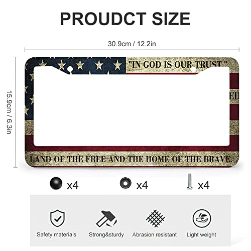 Larkverk American Flag Patriotic License Plate Frame Us Flag With Anthem Aluminum Car Tag Cover Frames Decorative Metal License Plate Holder For Women Men Auto Accessories 2 Holes Us Standard 12''X6'' #TOP1