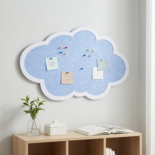 Image of Cute Cloud Felt Pin Board Self Adhesive Corkboard Alternative,Home Office Felt Vision Bulletin Board DIY Wall Display Panel for Photos Memos Messages,15.7x23.6inch-Sky Blue